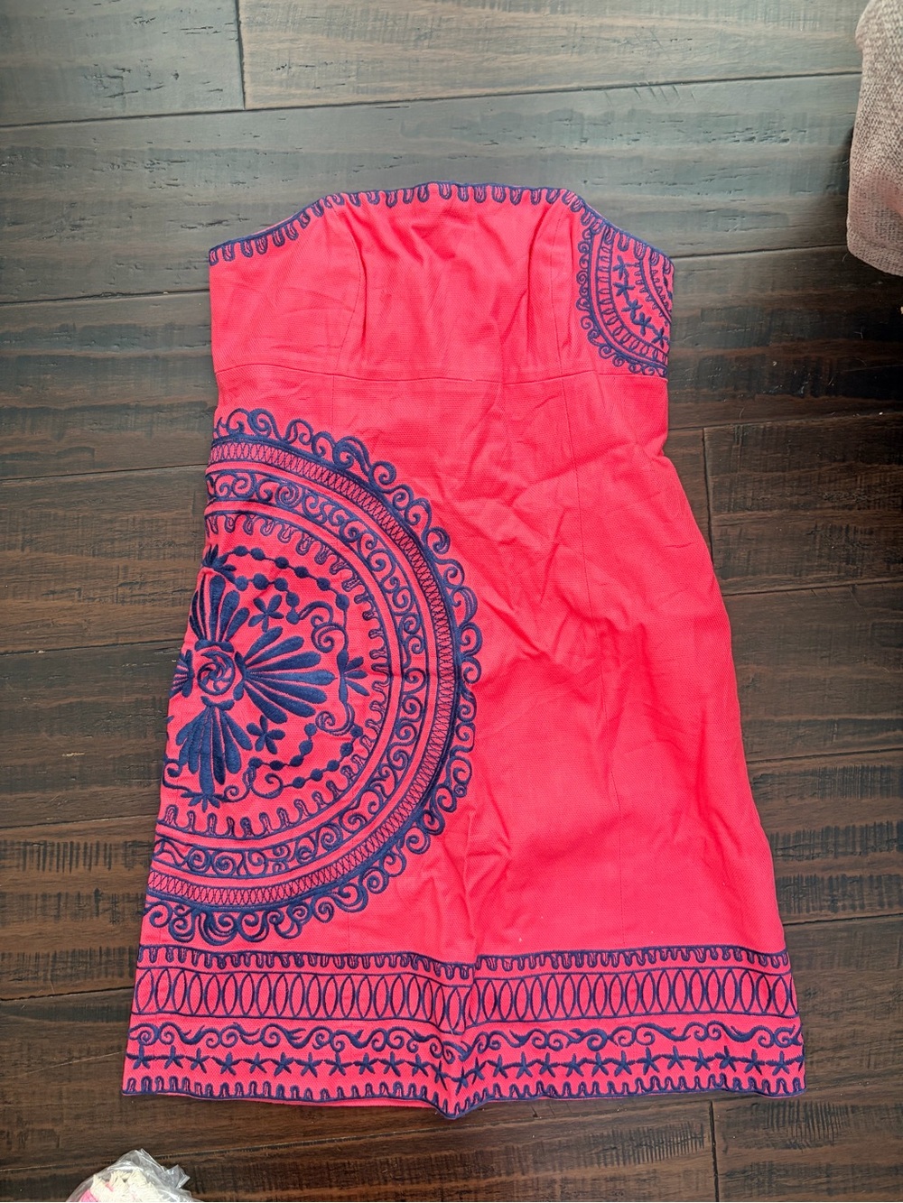 Lilly Pulitzer Strapless Dress Navy Medallion Print Coral Medium - Picture 2 of 7